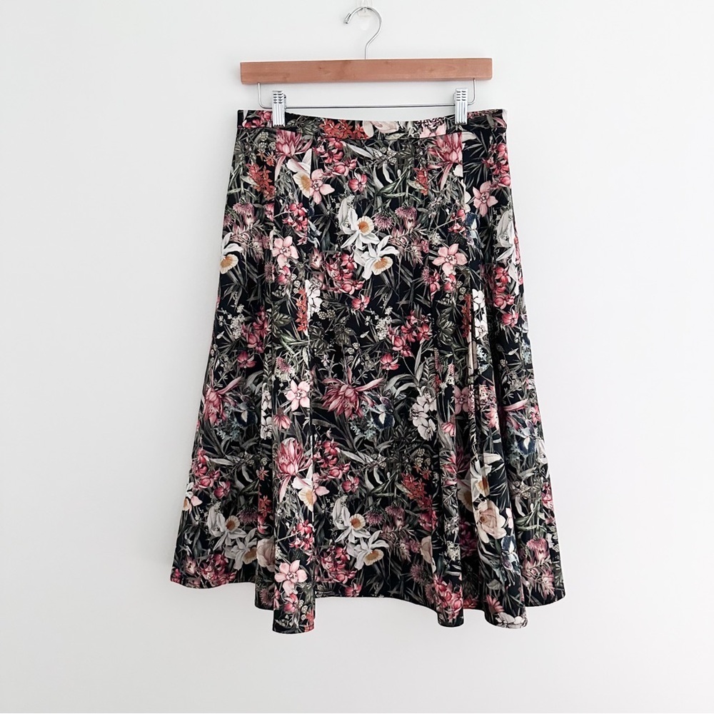 Antonio Melani Cotton Sateen A-Line Brenda Black Floral Print Skirt - Picture 8 of 8
